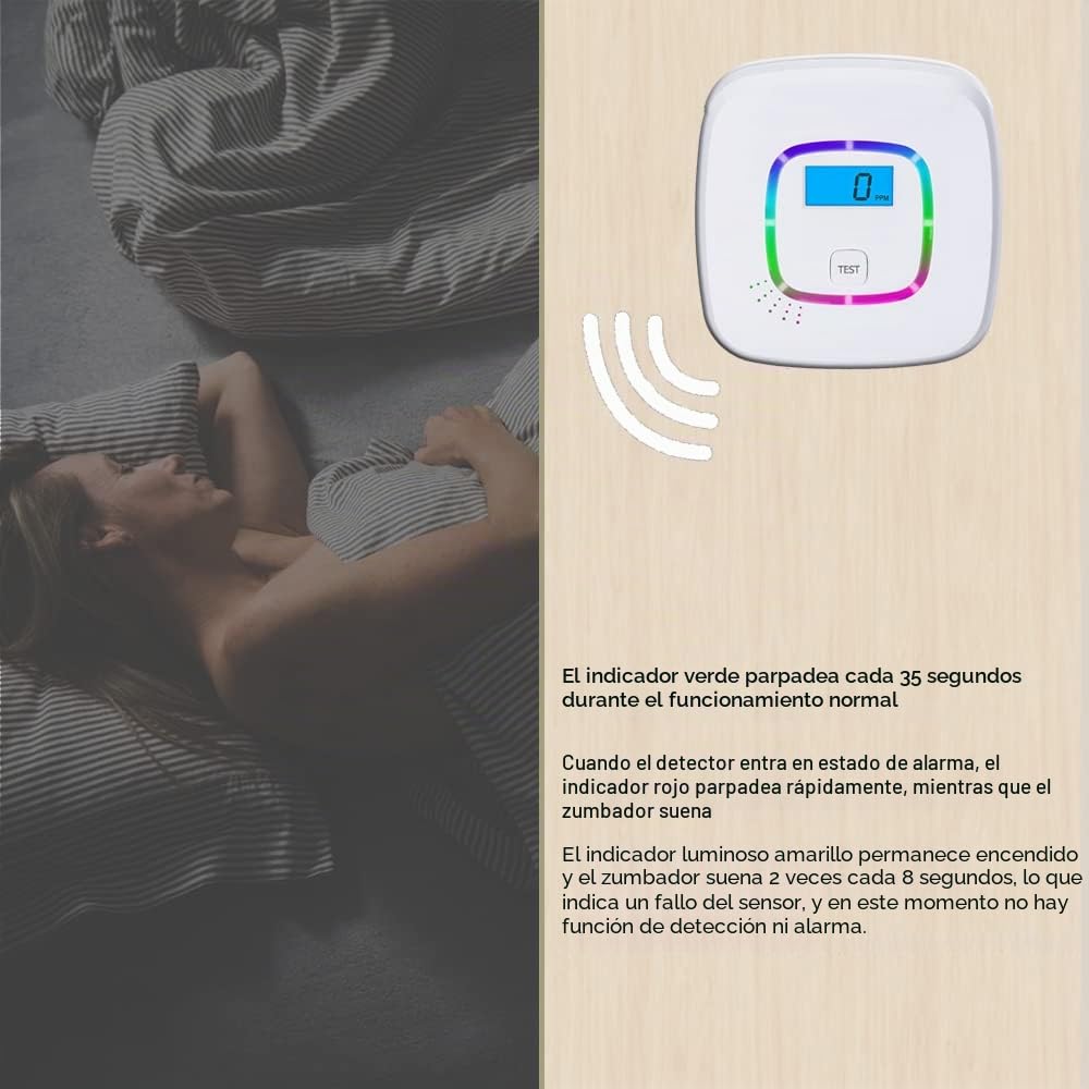 OBEST Detector de monóxido de Carbono, CO Alarma con Pantalla Digital y Funcionamiento con batería reemplazable, con botón de Prueba y indicador de Estado LED