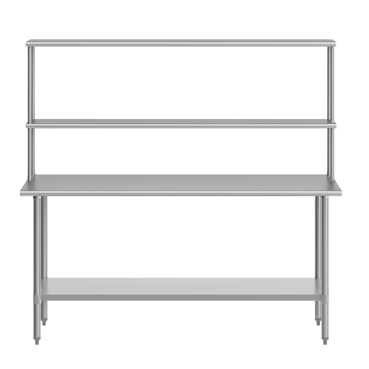 Flash Furniture Reader Prep and Work Table with NSF Certified 18 Gauge Stainless Steel Top Shelf and Double Overshelves with Galvanized Steel Undershelf, 30" x 72"