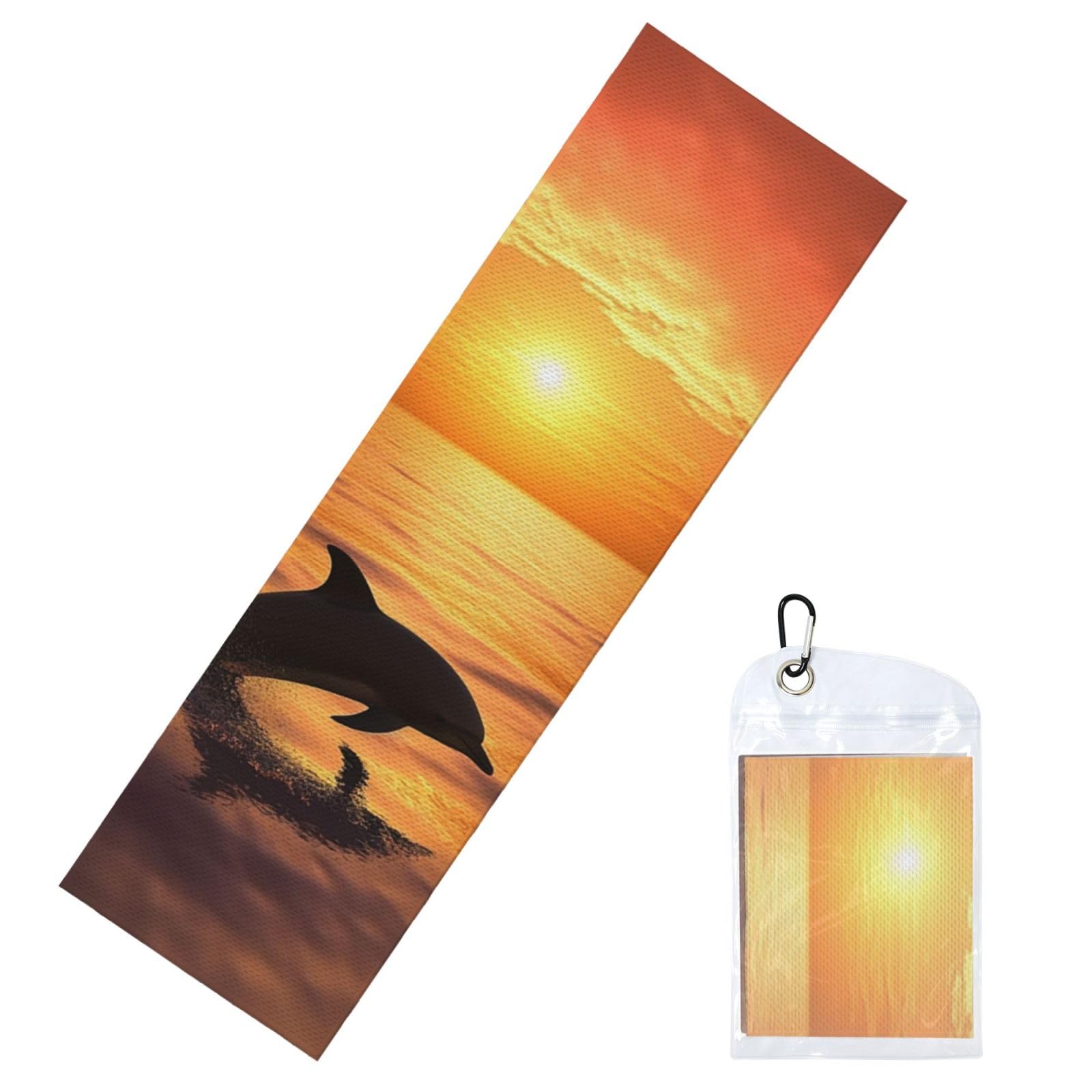 DWVTSLH Cooling Towel for Neck and Face, Dolphin and Sunset Ice Towel for Hot Weather, Soft Microfiber Chilly Towels with Waterproof Bag & Carabiner, Breathable Workout Towels 40"x12"