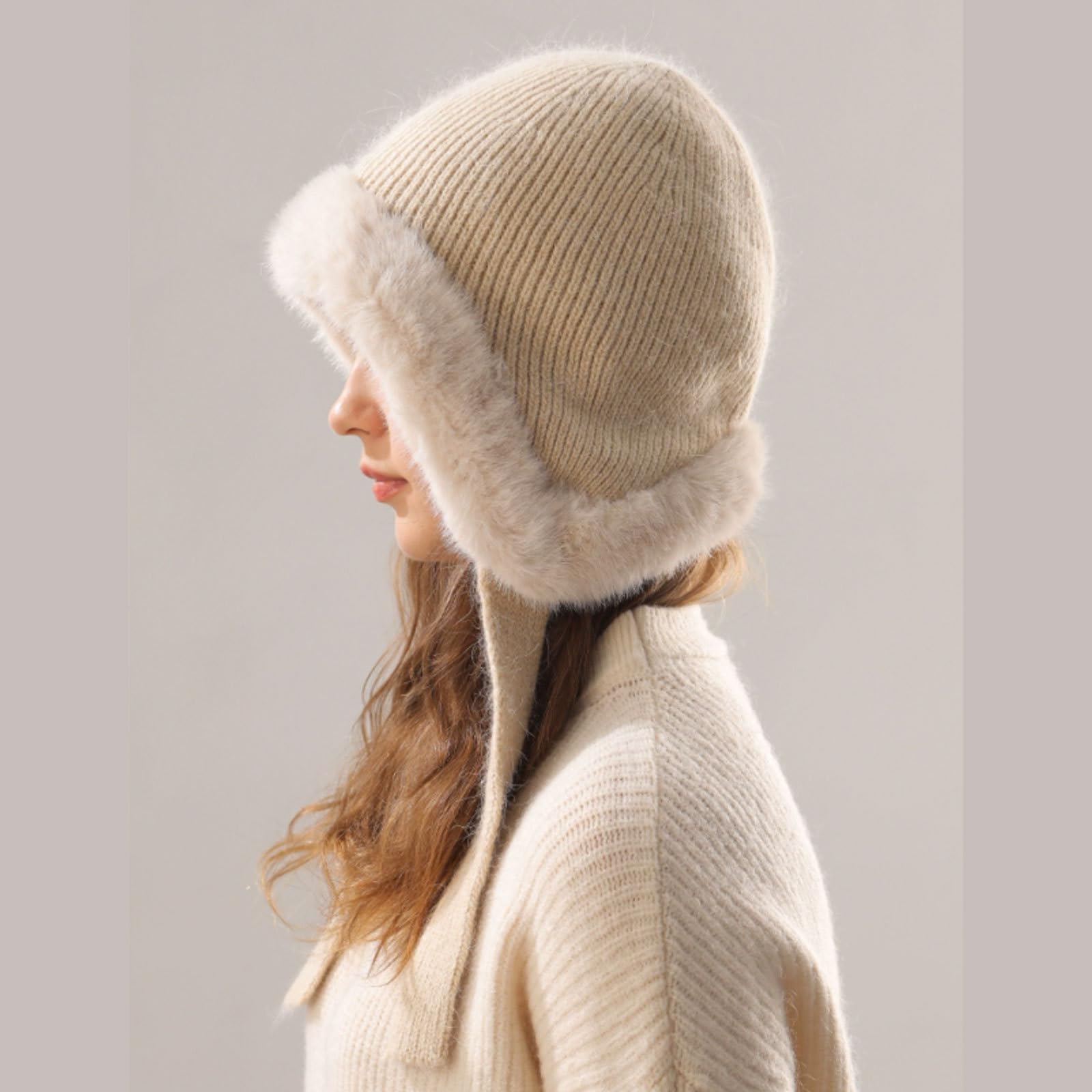 Elástico Gorros de Mezcla de Fibra sintética, Gorros Gruesos de Lana, Gorro de Punto con Forro cálido, Gorro Tejido para otoño e Invierno cálido