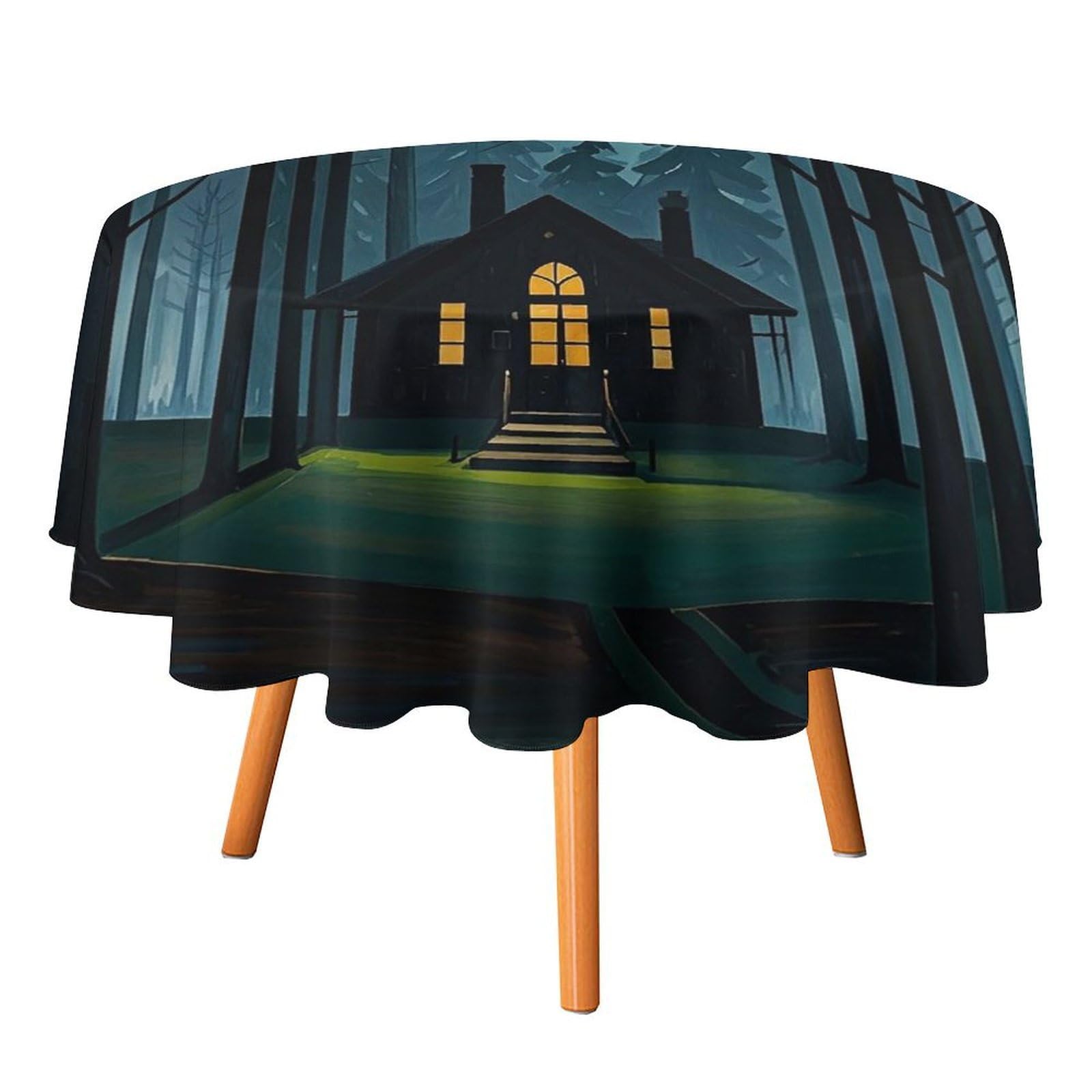 SMAZDFXX The Black Hut Tablecloth 60x60in Round Table Cloth Durable Polyester, Washable Stain Resistant Table Cover for Indoor Outdoor (Picnic, Dining, Party)