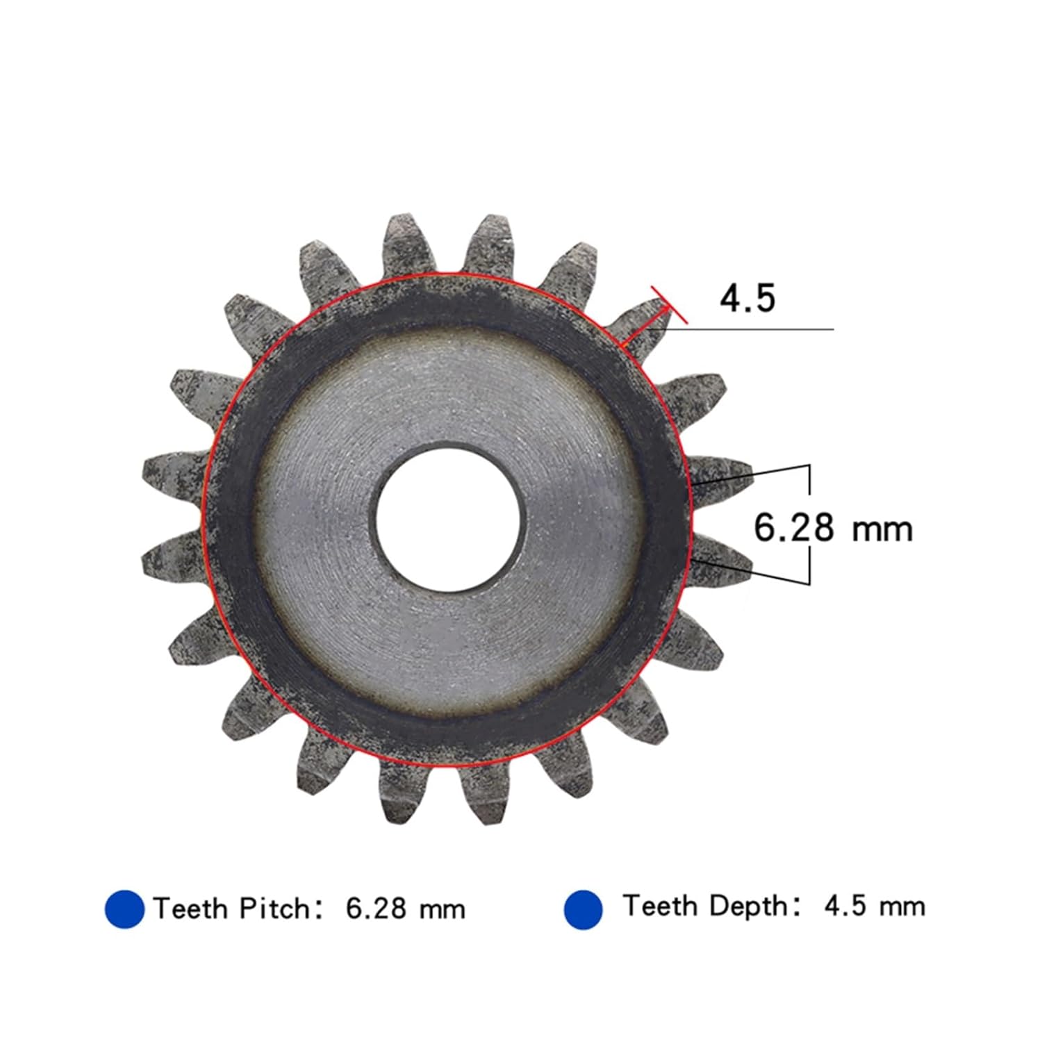 Steel Heavy Duty Motor Pinion Gear 1pcs 2 Mode Spur Gear Steel Metal 10-25 Teeth Thickness 20mm for Industrial Transmission Motor Gears 2M(17 Teeth-OD 38mm)