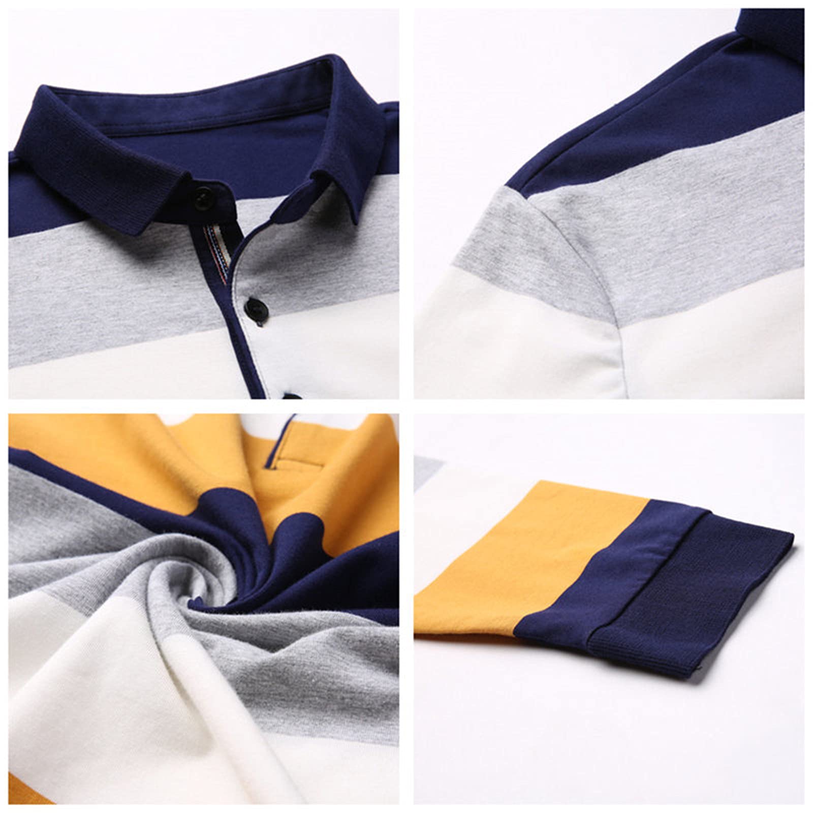 Langarm-T-Shirt für Herren, gestreift, lässig, Streetwear, weiche Baumwolle, T-Shirt für Homme Umlegekragen, gelb, L
