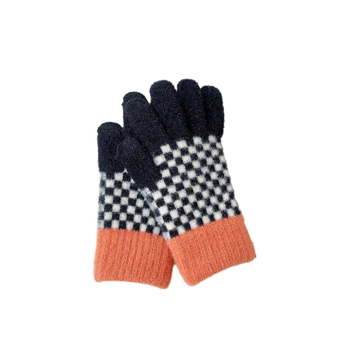 Smed Unisex Orange Color Warm Gloves Contrasting Color Checkerboard Finger Outdoor Cold-Proof Riding Windproof Anti-Freeze Gloves, Orange, One Size Fits All