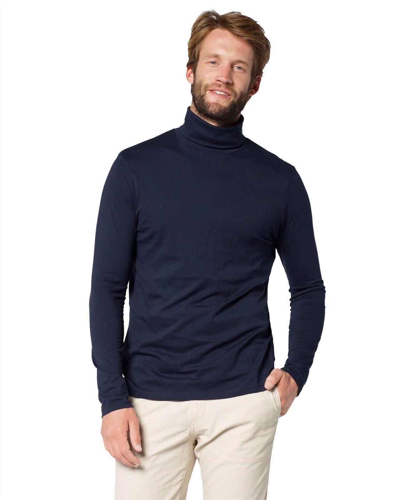 elegance1234 Men's ROLL Neck Soft Quality Cotton Long-Sleeve Tops (XXX-Large, Navy) (1251)