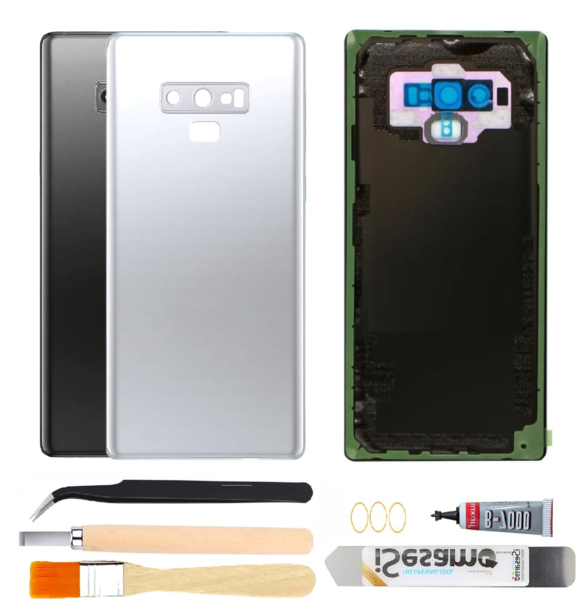 Rear Back Glass Replacement for Samsung Galaxy Note 9 with Camera Glass Lens + Adhesive + Repair Tool Kits (Pure White)