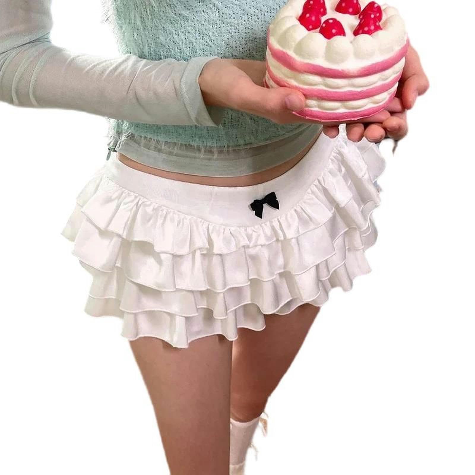 Jupe d'été à volants pour femme jupe blanche trapèze décontractée taille L pour fête