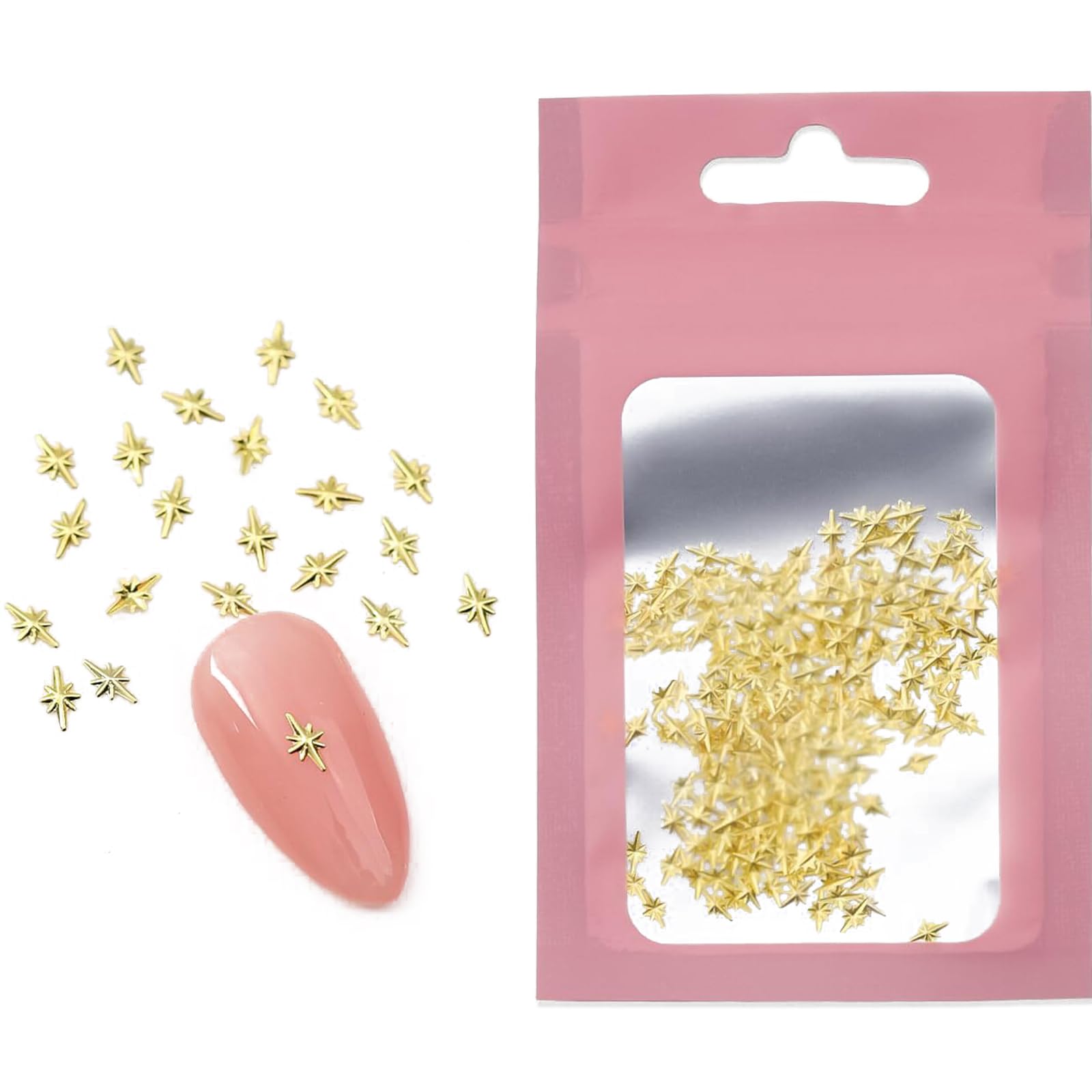 BelleVive 400 Stück Stern-Nagel-Charms - 3D Metallische Nieten & Strasssteine Für Nagelkunst & Maniküre