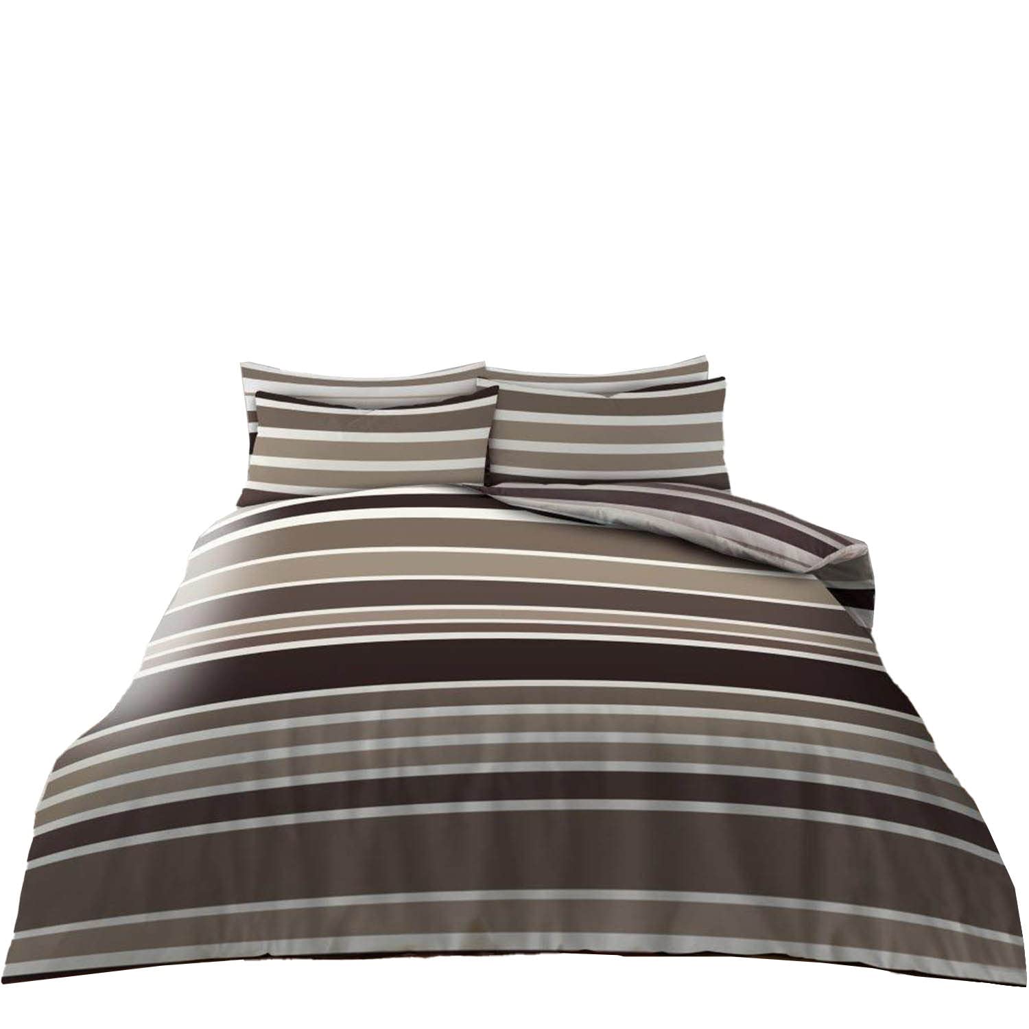 Super Dreamer 4 Piece Complete Bedding Set, Reversible Striped Complete Duvet Set, King Size Fitted Sheet with Pillow Case 2 Pack, Natural