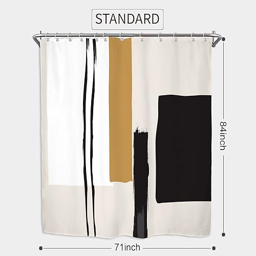 Miniatura 3 de Yookeb Cortina de ducha abstracta geométrica extra larga para baño, 71 pulgadas de ancho por 84 pulgadas de alto, pintura neutra, negro, beige,
