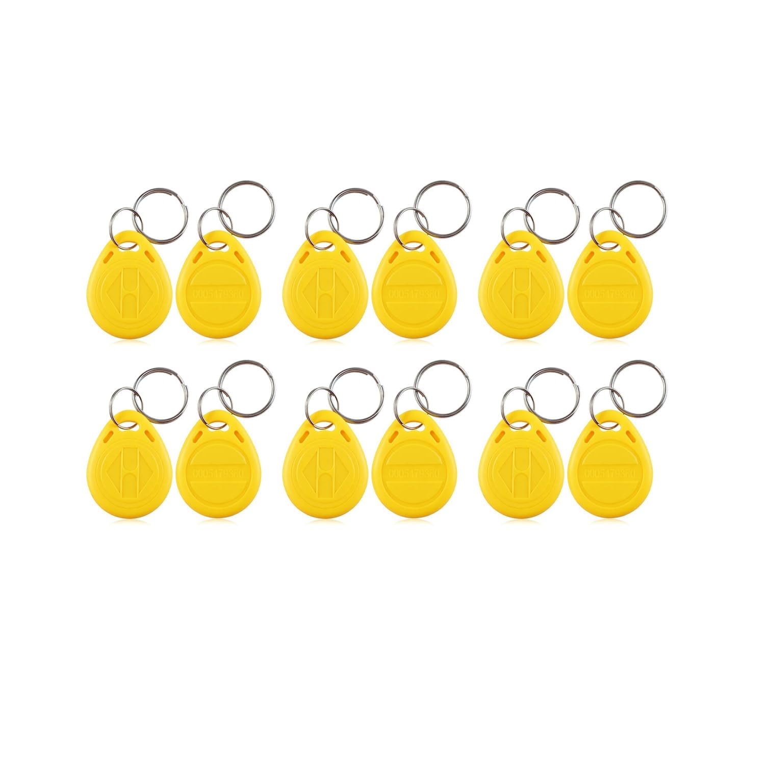 Portachiavi RFID 125kHz (ID) con Bobina Ottimizzata, Chip TK4100 / EM4100, Scocca ABS Resistente all’Acqua, UID di Sola Lettura, per Sistemi di Controllo Accessi (100 Pcs, Giallo)
