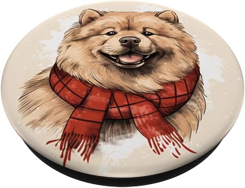 Miniatura 2 de Chow Chow - Bufanda de Navidad con diseño de perro a cuadros PopSockets estándar PopGrip