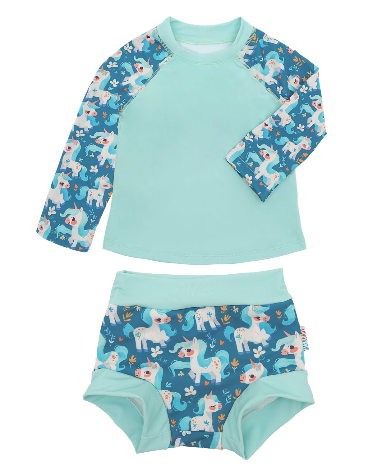 ALVA 2 Pcs Long Sleeve Rash Guard Swim Diaper Sets, Baby Toddler Swimsuit UPF 50+ Sun Protection for Boy and Girl