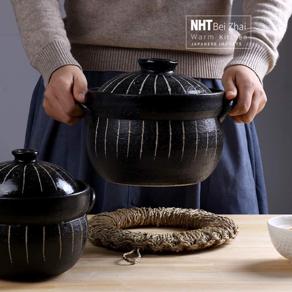 Kleipan om te koken Aardewerk Klei Rijstpan, Japanse Stenen Rijstkoker, Stove Stove Pot, Hete Pot, Keramische Braadpan met Deksel, Hittebestendige Voorraad Pot Voor Stoom Sudderen (C 1L