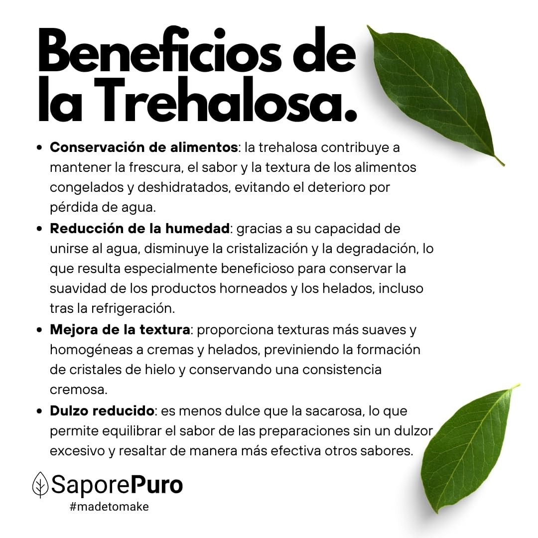 SaporePuro Trehalosa 1 kg - Menos dulce que un azúcar normal - Azúcar de bajo índice glucémico