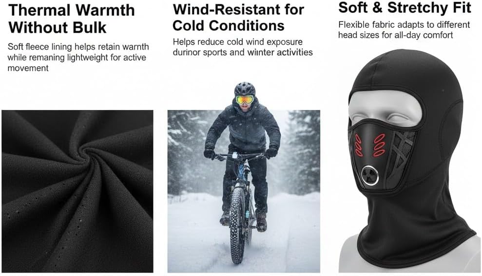Balaclava Face Mask Men Winter Rider Warm Anti-haze Mask, Windproof Thermal Full Face Cover for Skiing, 3D Design Breathable Bandana, for Skiing,Snowboarding, Motorcycle & Cold Weather Outdoor Use - Image 5