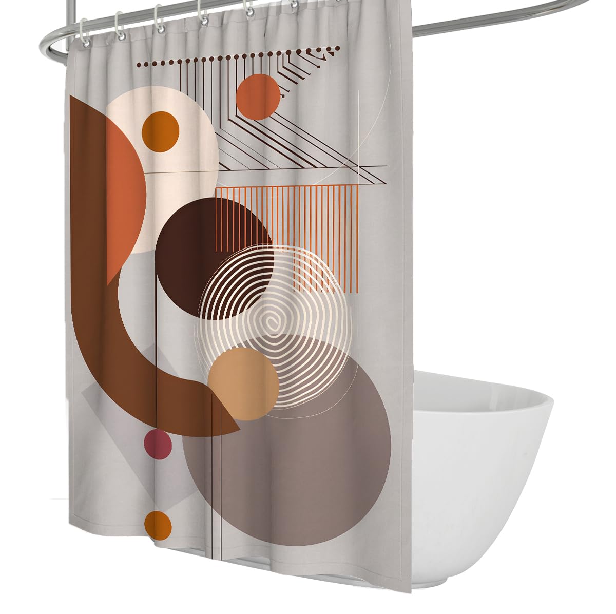 UIRINGART Contemporary Shower Curtain W180xL200cm Concentric Arcs Terracotta Blocks Art Machine Washable Easy to care Polyester Fabric Bathroom Wet Room Tub