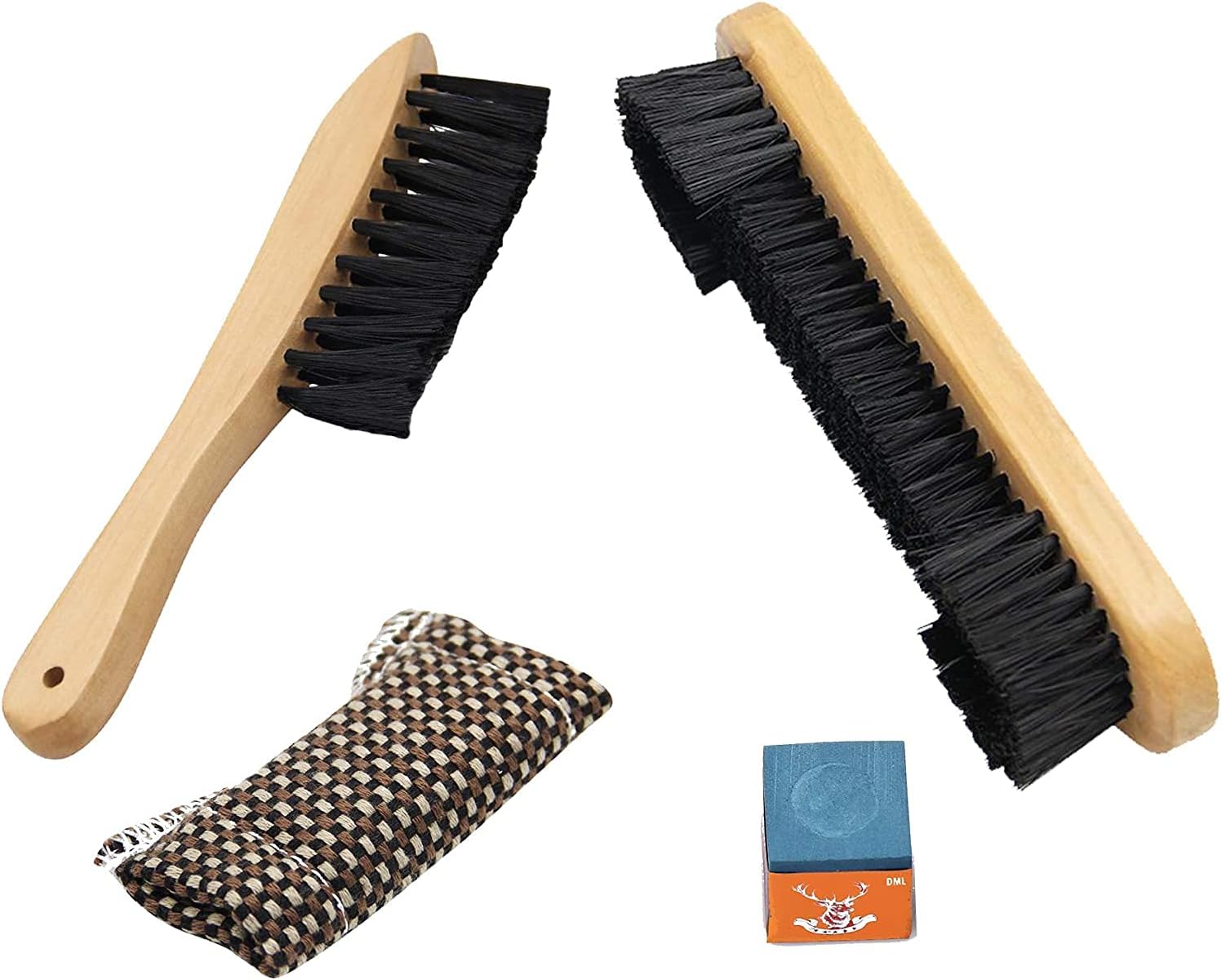 Set of [4/3 /2] Billiards Pool Table & Rail Brush Cleaning Tools - Wooden Kit of Billiard Accessories with [Felt Cloth Shaft Slicker & Small Cue Chalk Cube] - Premium Brushes Sights Supplies