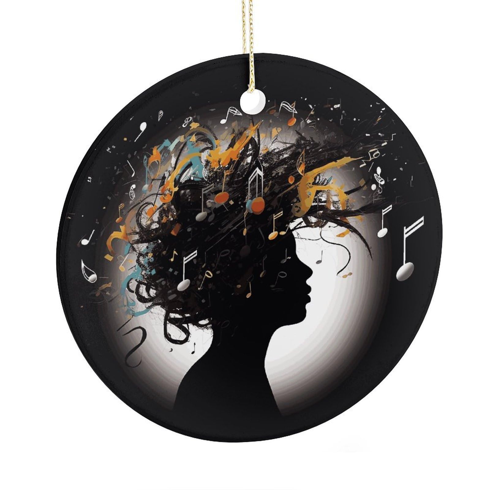 Fekiloot Style Music Image Christmas Ornaments 2.9 Inch Round Ceramic Ornament Keepsake Thank You Gifts For Office, Room, Home - Holiday Present Ideas