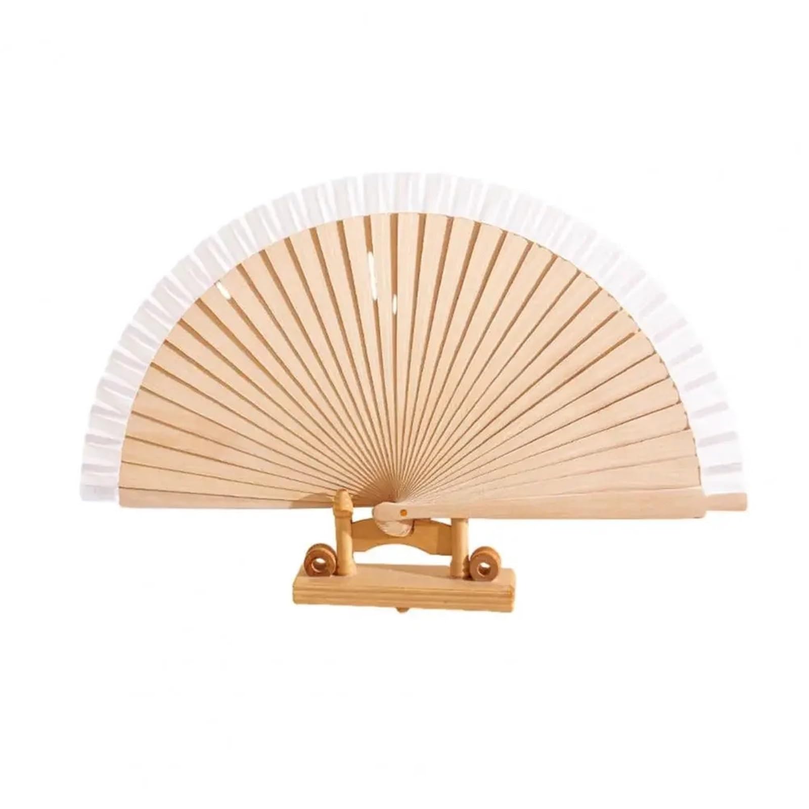 Zeahkri Folding Fans 6pcs Wooden Folding Fan Colored Hand Vintage Decorative Dance Performance Props Party Accessories for Wedding Performance Dancing(White)