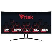 Itek monitor GGC – 34″ Curvo, 3440×1440 WQHD UltraWide, Pannello VA da 180Hz, Risposta 1ms, Collegamenti 2xHDMI e 2xDP, Adapt Sync