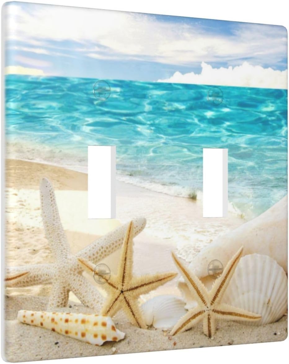 Beach Light Switch Cover 2-Gang Decorative Wall Plate Double Toggle Electrical Art Faceplate for Home Bedroom Decor 4.5" x 4.5"
