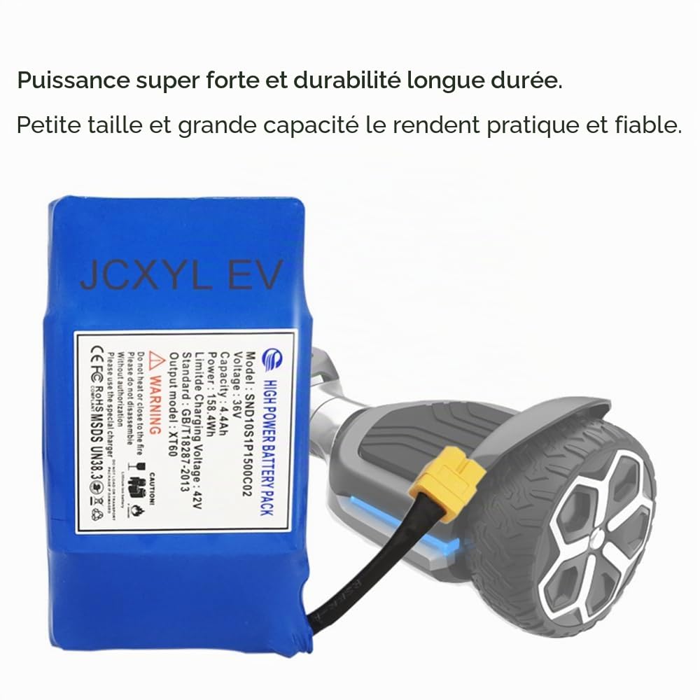 Batterie de Remplacement 36 V 4,4 Ah pour Hoverboard électrique 10S2P, Batterie Lithium 36 V 4 400 mAh pour Scooters électriques et véhicules Auto-équilibrés de 0 à 158 W.