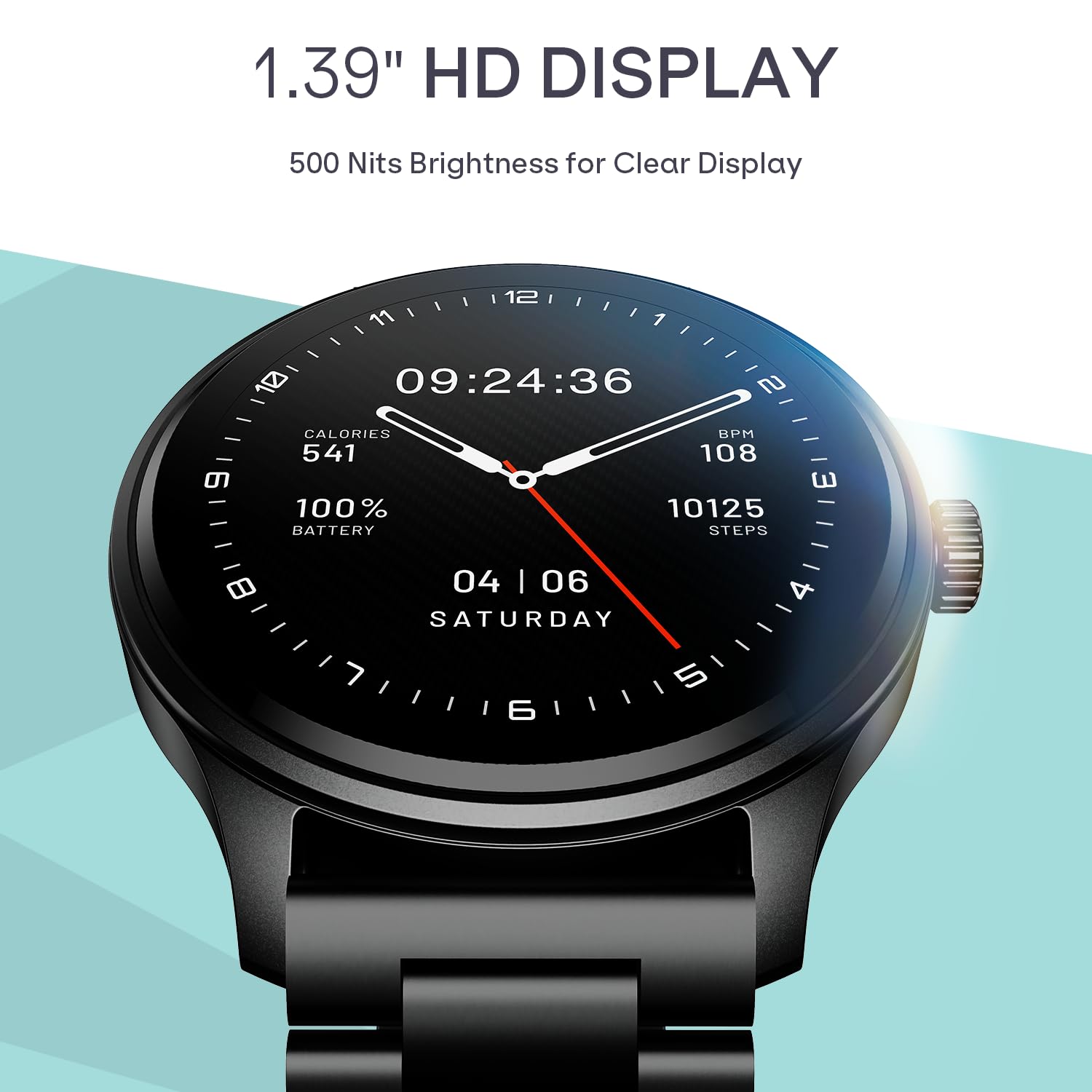 boAt Lunar Discovery Neo, 1.39" (3.5 cm) Round HD Display, Premium Metallic Finish, Animated Watchfaces, 100+ Sports Mode, Bluetooth Calling, Smart Watch for Men & Women (Steel Black) — Amazon image 2