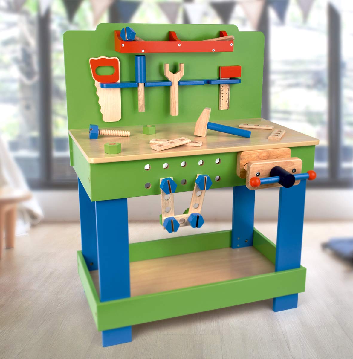 Small Foot 1579 Etabli Junior en bois, avec étau, accessoires et outils, à partir de 3 ans jeu