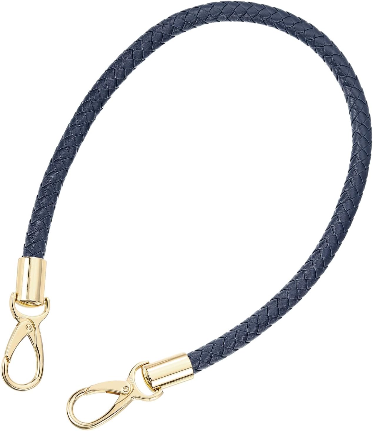 sourcing map Leather Purse Strap, 1Pc 60cm/23.62" Short Leather PU Braided Purse Replacement Handle with Metal Buckles for Underarm Bags, Handbags (Dark Blue Strap + Gold Clasp)