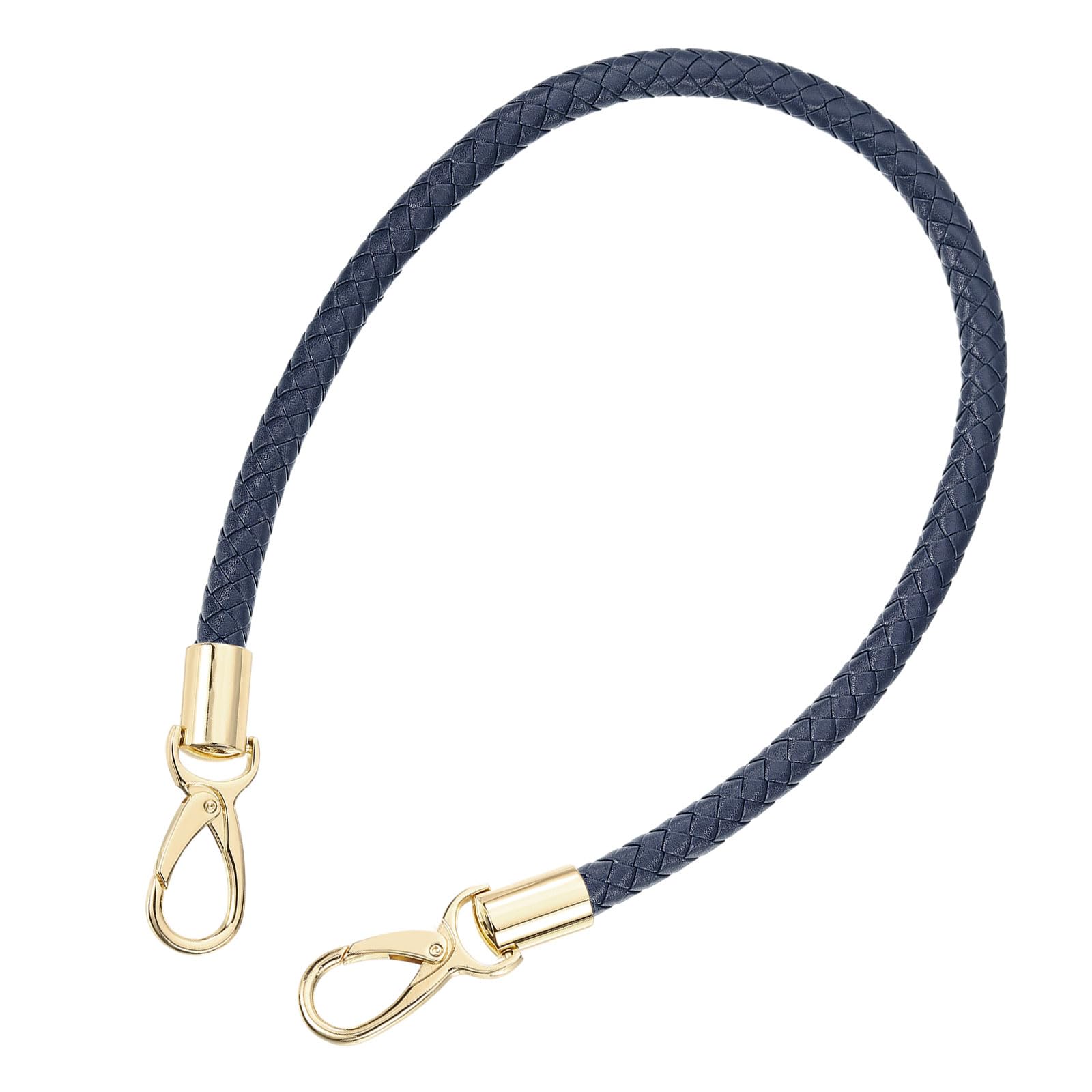 sourcing map Leather Purse Strap, 1Pc 60cm/23.62" Short Leather PU Braided Purse Replacement Handle with Metal Buckles for Underarm Bags, Handbags (Dark Blue Strap + Gold Clasp)