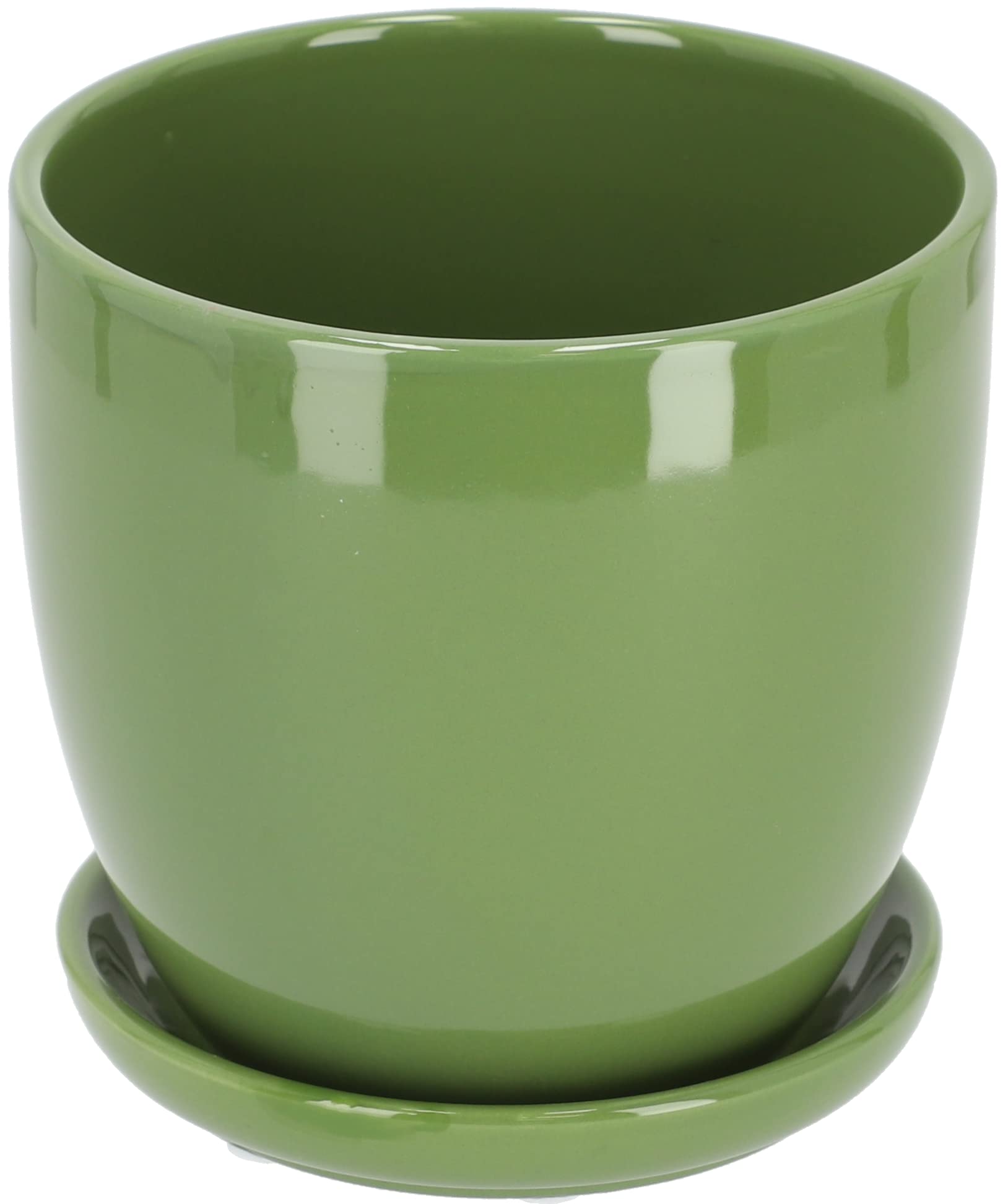 KOTARBAU® 2-częściowy zestaw ceramicznych doniczek z podstawkami do kwiatów i roślin z tacką odprowadzającą wodę, zielony, ⌀ 17 mm, Klasyczny