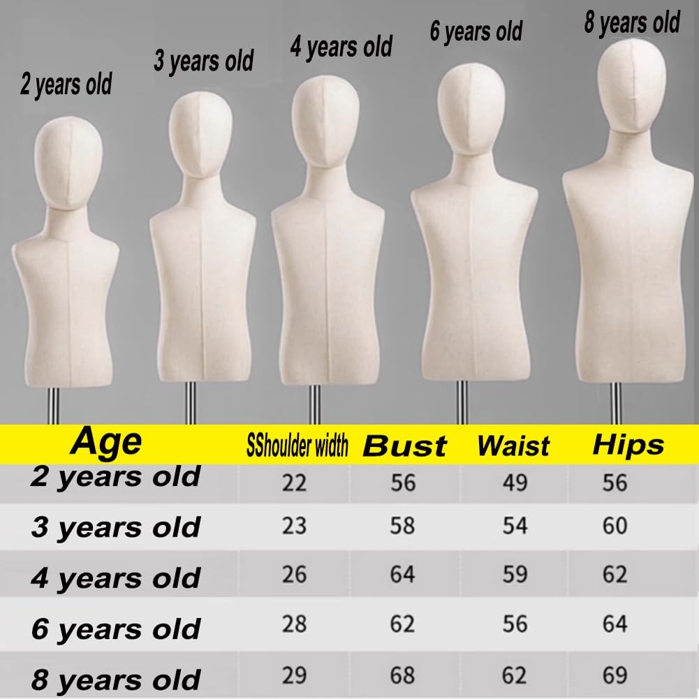GRRICEPL Maniqui Torso, Maniqui Busto con Base De Madera, Maniqui Torso De Vestir para Niños, para Ropa Vestido Joyería Pantalla(Beige-A,4)