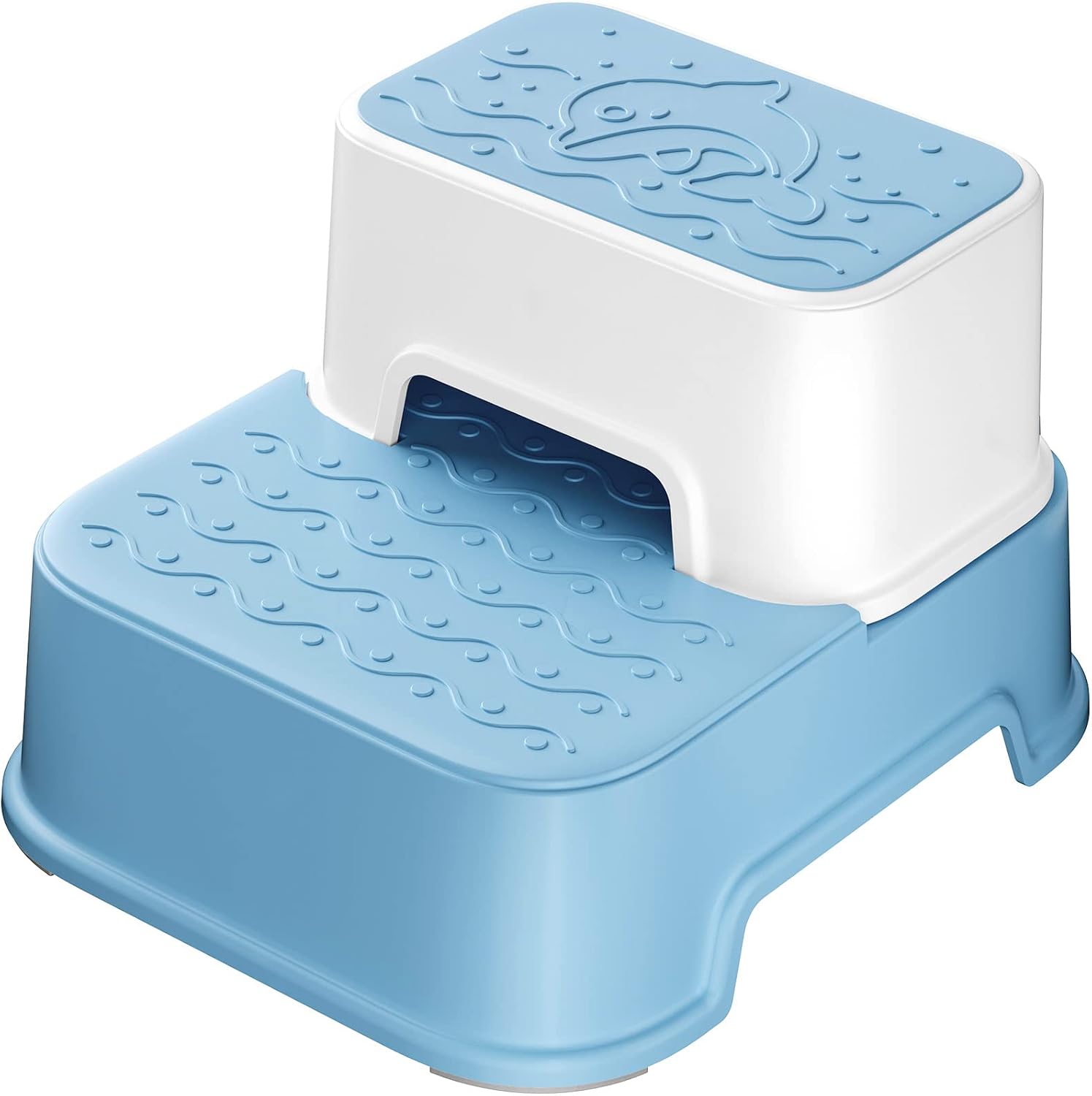 Two Step Stool for Kids, Double up Toddler Step Stool for Potty Training, Kitchen, Bathroom, Toilet Stool with Anti-Slip Strips for Safety, Stackable, Wide Step (1 Pack Blue)
