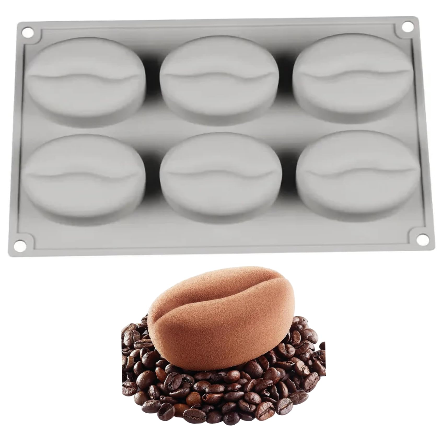 Coffee Bean Mold with Lip Design - 6-Cavity Silicone Baking Mold for Chocolate Gummy Candy Ice Cubes Creative Kitchen Tool