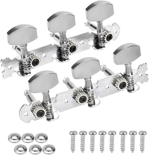 NATUCE 1 Pair Guitar Machine Heads,Left & Right Guitar String Tuning Pegs Machine Heads,Metal Machine Heads Tuner for Electric or Acoustic Guitar (Silver)
