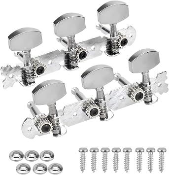 1 Pair Guitar Machine Heads,Left & Right Guitar String Tuning Pegs Machine Heads,Metal Machine Heads Tuner for Electric or Acoustic Guitar Silver