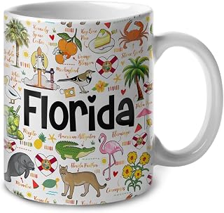 Lotacy Florida Symbols Colorful Coffee Mug, Ceramic 11 oz, Florida Souvenirs and Gifts Men And Women
