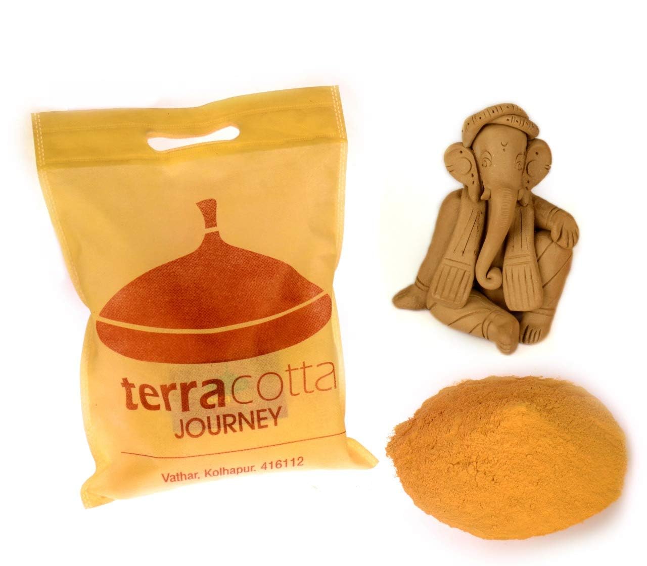 Terracotta Journey DIY Shadu Earthen Clay Powder Bag Ready to Use for Home Made Organic Eco-Friendly Ganesha | NonToxic Natural & Soft for Kids Adults Sculpture and Modeling at School 1 Kilogram (Pack of 3) - Yellow-image-9