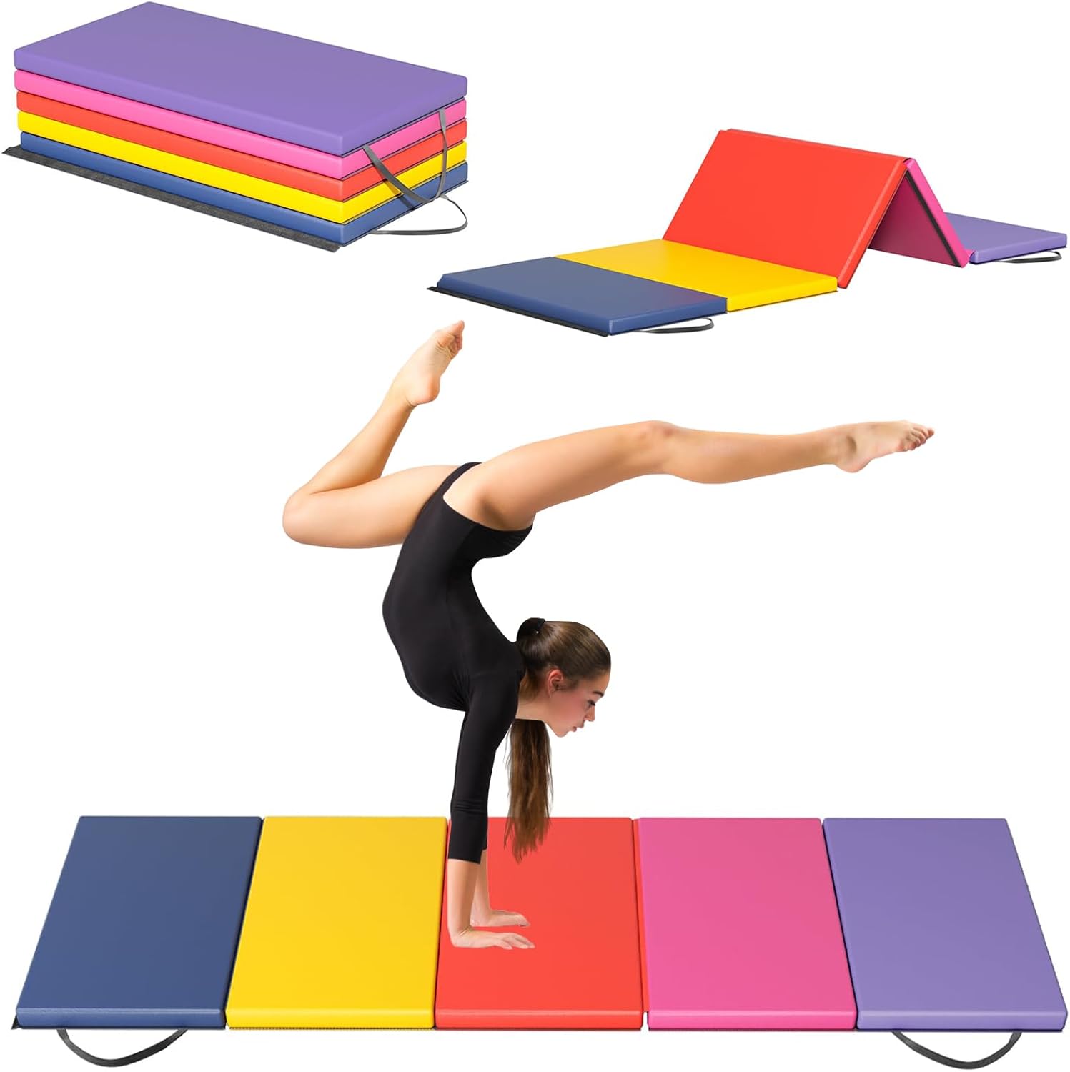 BLKMTY Gymnastics Mats - 2'x6' Folding Exercise & Yoga Mat with Carrying Handles for Kids' Tumbling & Home Gym