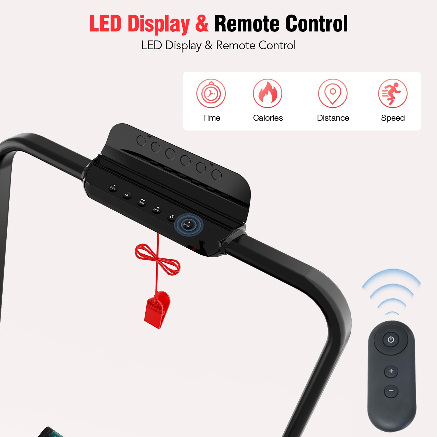 CITYSPORTS Tapis roulant elettrico per la casa con inclinazione, Tapis roulant pieghevole fino a 12km/h, con schermo LED e pannello pulsante rapido, senza installazione (Black Red)
