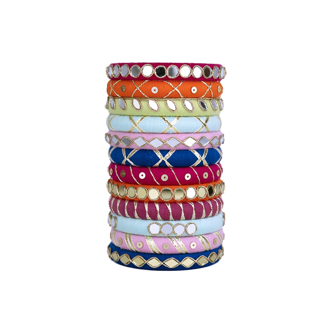 Taasha Craft Aaina Multicolour Mirror and Gotapatti Bangles, Handcrafted Cotton Thread Bangle Set Women & Girls Size 2.4 Set of (12 Bangles) (B0D9BY8M6Z) Amazon Price History, Amazon Price Tracker
