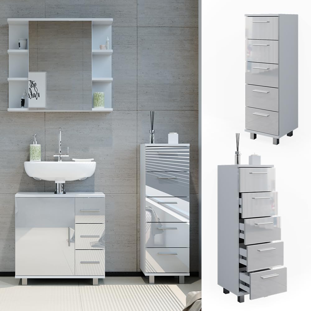 Ensemble Meubles Salle De Bain Vicco Ilias 3 Pièces - Blanc Ultra-brillant
