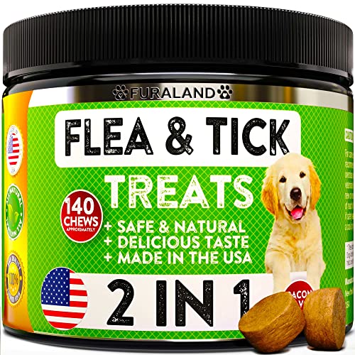 Flea & Tick Treats for Dogs - Made in USA - 140 Soft Chews - Natural Flea and Tick Chewable Supplement for Dogs - Pest Defense - Oral Flea Pills for Dogs | No Mess | No Collars - Bacon Flavor