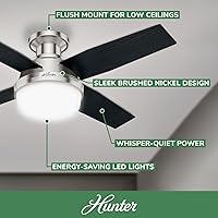 Vista 2 de Hunter 44 inch Indoor Ceiling Fan with LED Light and Remote Control - Modern Ceiling Fan, Low Profile Mount, 4 Black Oak Blades, For Bedroom, Living