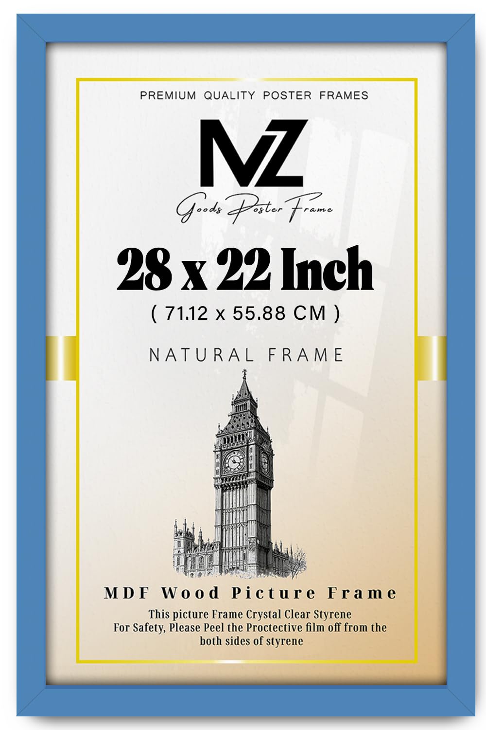 MZ GOODS | MDF Picture Frame (71.12 x 55.88 CM) 28 x 22 Inch for Baby Photos, Event Memorabilia & Certificates, Elegant MDF Finish, Secure Hanging Hooks for Display [ Blue ]