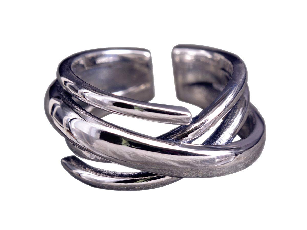 NicoWerk Anillo de plata de ley 925 para mujer, ancho, liso, calado, ajustable, abierto, SRI454, Plata de ley