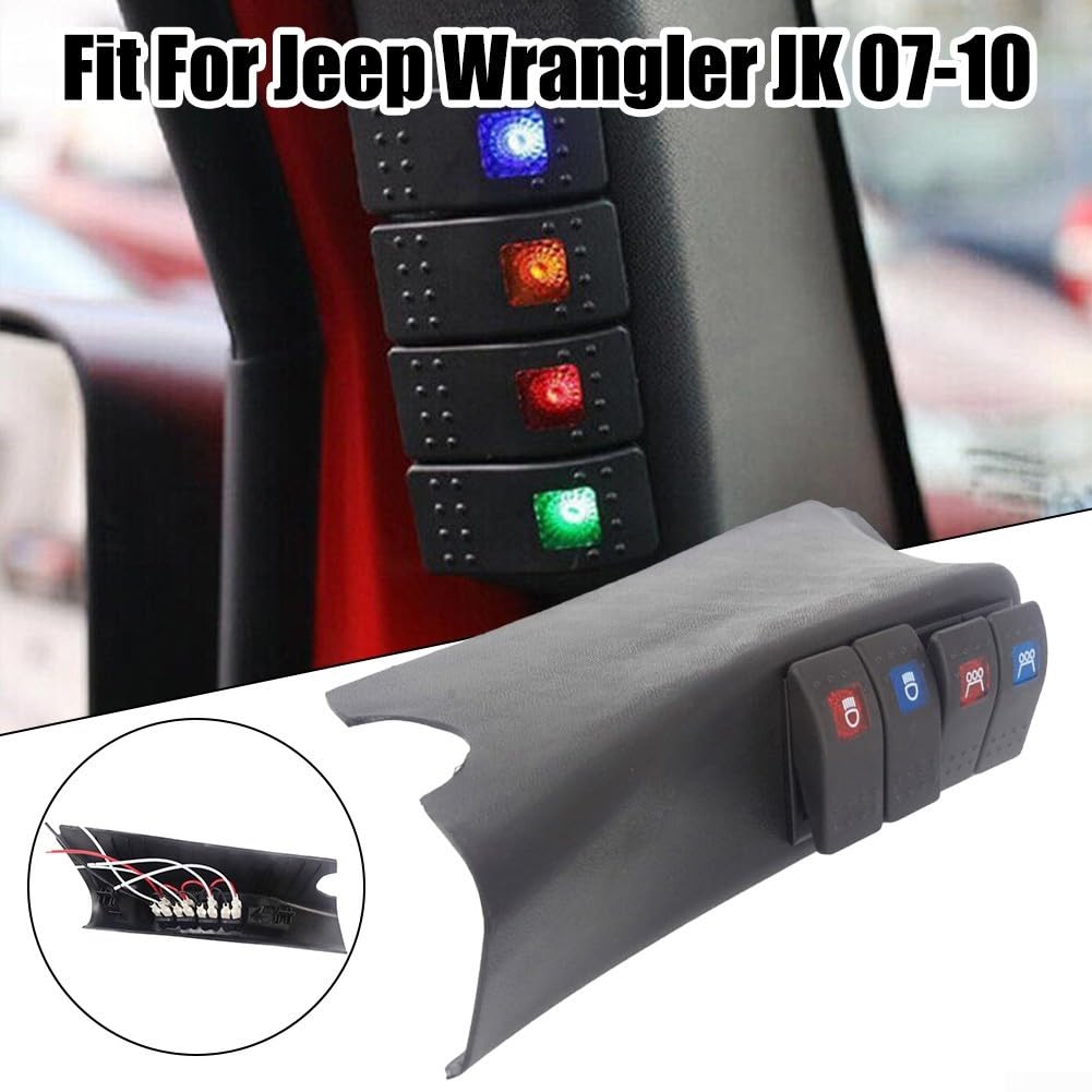 Conjunto de cápsula de interruptor para Jeep para Wrangler JK 07 a 10 Zona del pilar A izquierdo con agujeros precortados para 4 interruptores estilo basculante