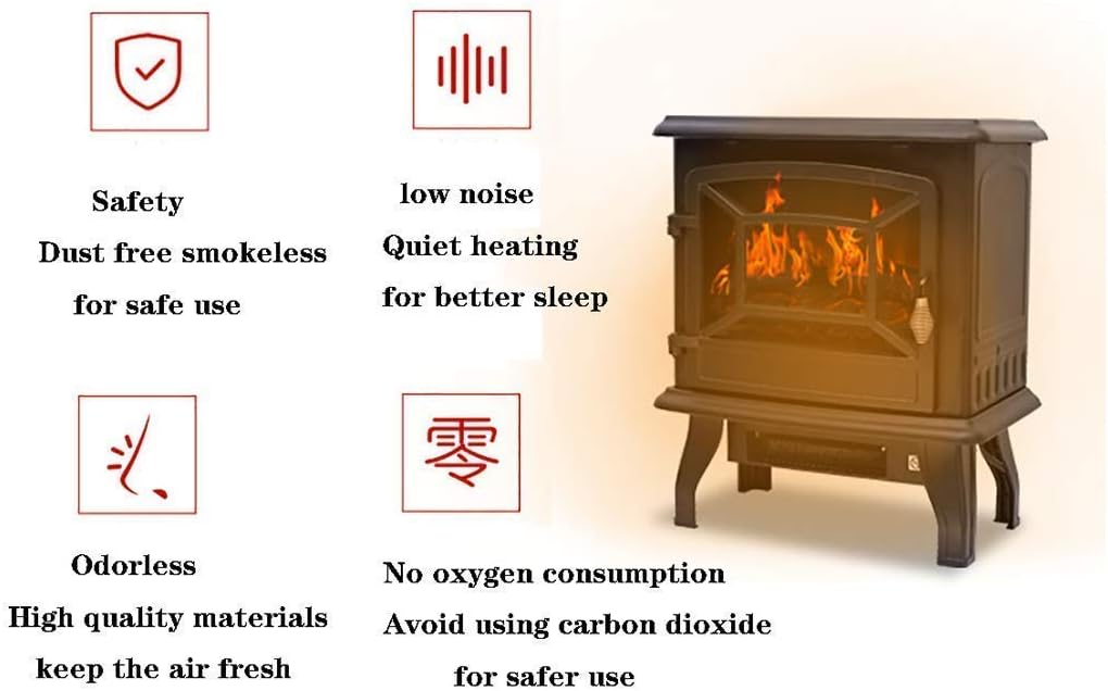 tat Silent Radiation-Free 1400 W Electric Stove Realistic Flame Effect Fireplace Heating Wood Flame Effect ding Fireplaces Red