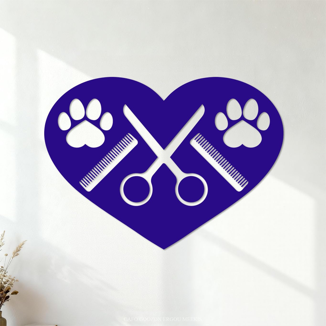Vinyl Wall Decals Dog Paws with Comb and Scissors Grooming 34x47.2cm Wall beautification DarkBlue โ image 1